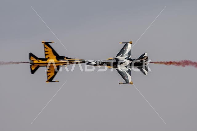 Riyadh, Saudi Arabia - 10 2 2026: two fighter jets flying close