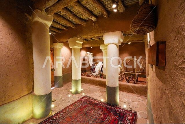 Restored traditional mud brick interior of the Home of Ibrahim ben Saleh Aleisa in Ushaiqer, Saudi Arabia Restored traditional mud brick interior of the Home of Ibrahim ben Saleh Aleisa in Ushaiqer, Saudi Arabia