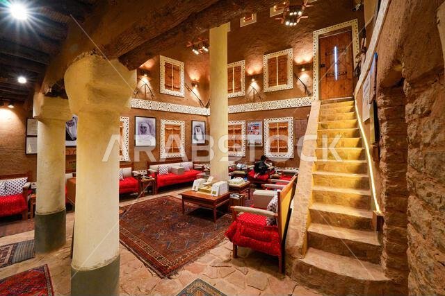 Restored traditional mud brick interior of the Home of Ibrahim ben Saleh Aleisa in Ushaiqer, Saudi Arabia
