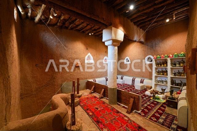 Restored traditional mud brick interior of the Home of Ibrahim ben Saleh Aleisa in Ushaiqer, Saudi Arabia