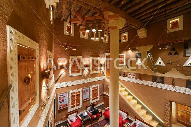 Restored traditional mud brick interior of the Home of Ibrahim ben Saleh Aleisa in Ushaiqer, Saudi Arabia