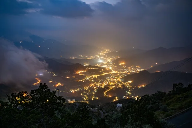 Aseer Villages Night Valley View in Saudi Arabia
