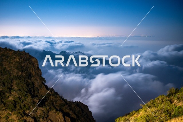 Asir Mountains Landscape with Clouds in Saudi Arabia