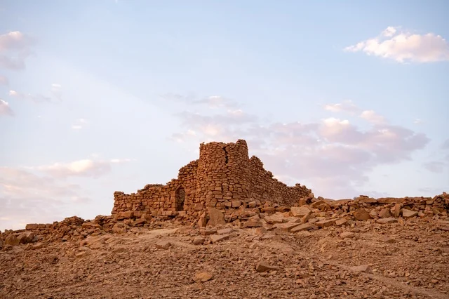 Ancient Historic Stone Fort Ruins on Rocky Desert Hill