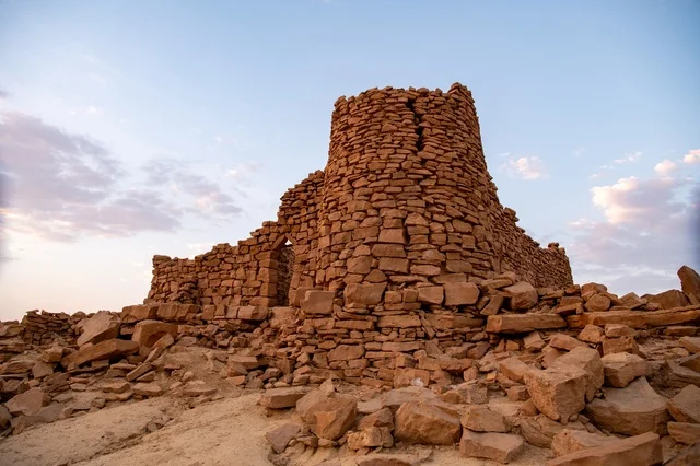 Ancient Historic Stone Fort Ruins Against Evening Sky