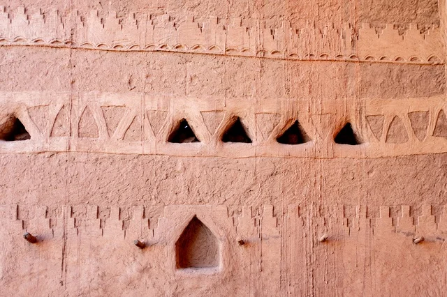 Traditional Najdi Engravings on Mud Wall in Saudi Arabia