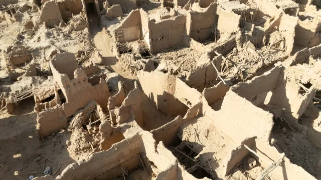 Aerial View of Ancient Mud House Ruins in Saudi Arabia