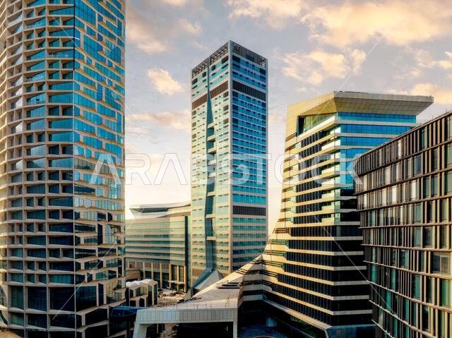 Modern buildings in King Abdullah Financial District (KAFD), Riyadh, Saudi Arabia.