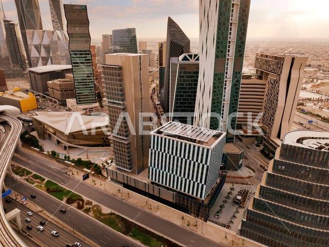 Modern buildings in King Abdullah Financial District (KAFD), Riyadh, Saudi Arabia.