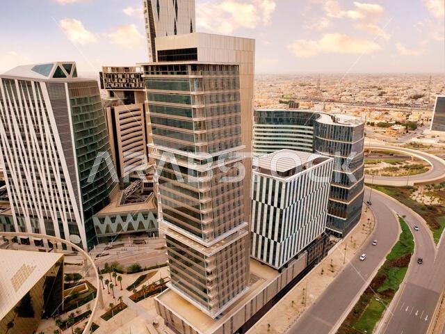 Modern buildings in King Abdullah Financial District (KAFD), Riyadh, Saudi Arabia.