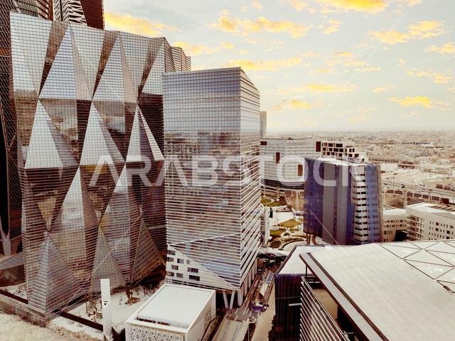 Modern buildings in King Abdullah Financial District (KAFD), Riyadh, Saudi Arabia.