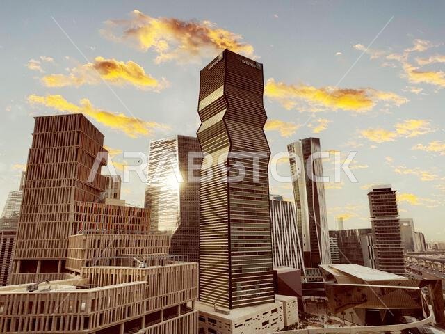 Modern buildings in King Abdullah Financial District (KAFD), Riyadh, Saudi Arabia.