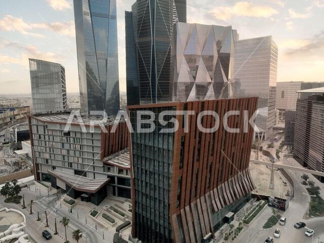 Modern buildings in King Abdullah Financial District (KAFD), Riyadh, Saudi Arabia.