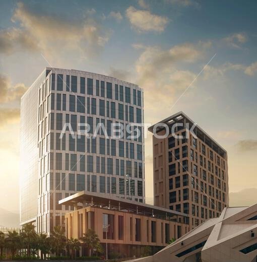مبانٍ حديثة في مركز الملك عبد الله المالي (KAFD)، الرياض، المملكة العربية السعودية.