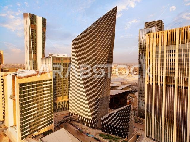Modern buildings in King Abdullah Financial District (KAFD), Riyadh, Saudi Arabia.