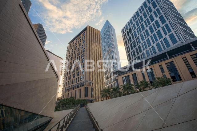 Modern buildings in King Abdullah Financial District (KAFD), Riyadh, Saudi Arabia.