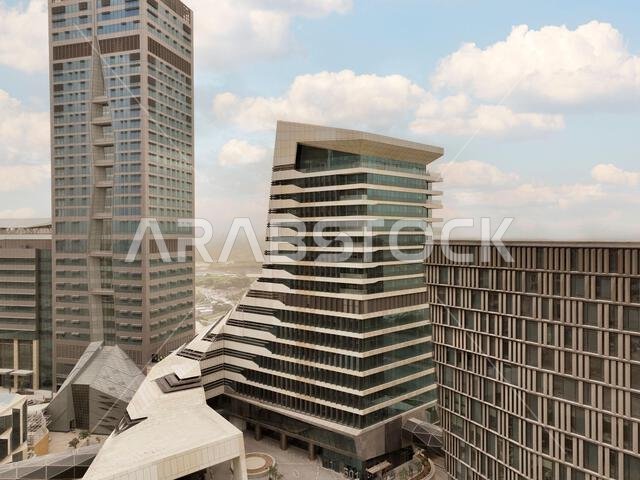 Modern buildings in King Abdullah Financial District (KAFD), Riyadh, Saudi Arabia.