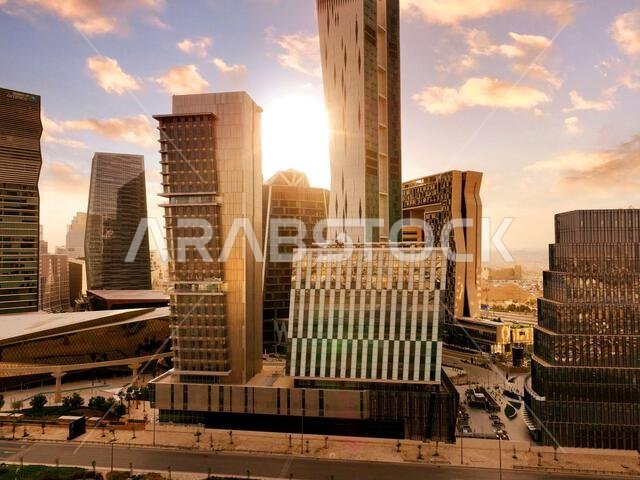 Modern buildings in King Abdullah Financial District (KAFD), Riyadh, Saudi Arabia.