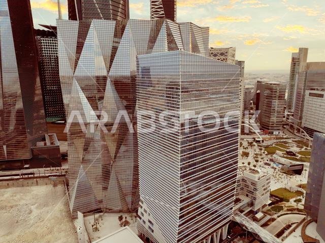 Modern buildings in King Abdullah Financial District (KAFD), Riyadh, Saudi Arabia.