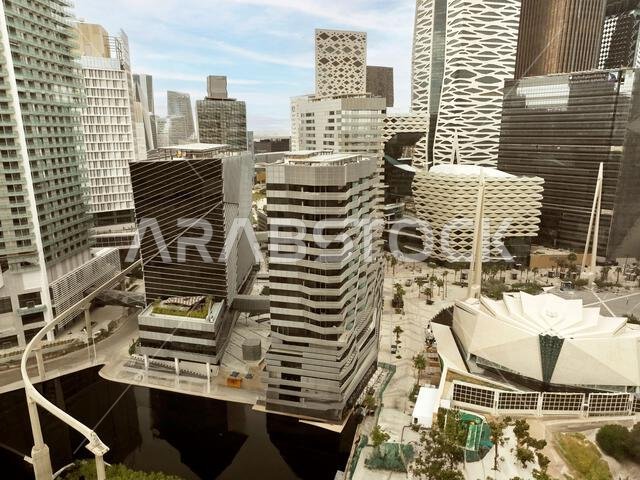 Modern buildings in King Abdullah Financial District (KAFD), Riyadh, Saudi Arabia.