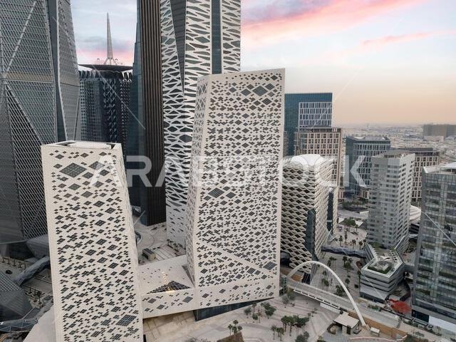 Modern buildings in King Abdullah Financial District (KAFD), Riyadh, Saudi Arabia.