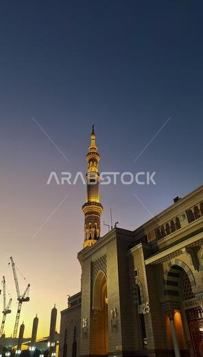 Medina, Saudi Arabia - March 7, 2024: Exterior architecture of the Masjid an-Nabawi