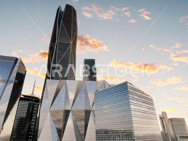 Modern buildings in King Abdullah Financial District (KAFD), Riyadh, Saudi Arabia.