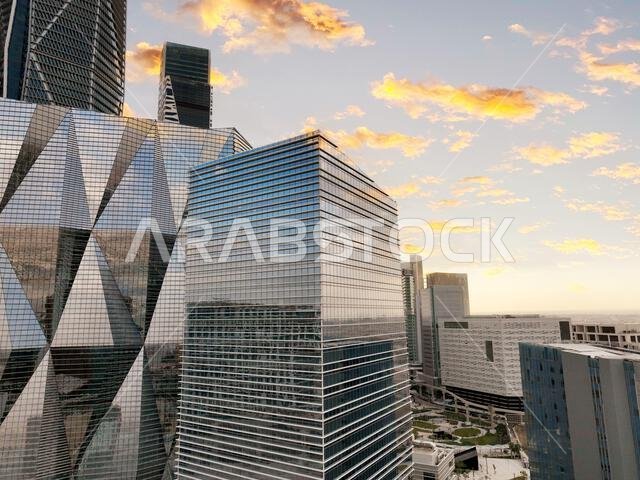 Modern buildings in King Abdullah Financial District (KAFD), Riyadh, Saudi Arabia.