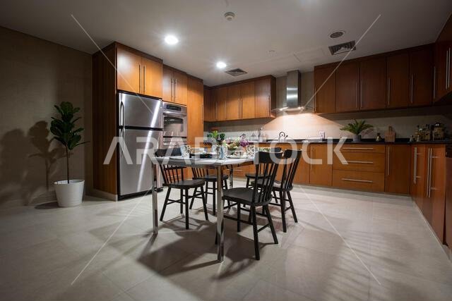 Interior view of a furnished apartment in Riyadh, Saudi Arabia, showing modern furniture, decor, and comfortable living space.