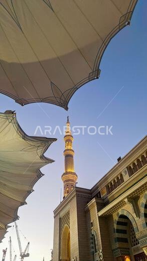 Medina, Saudi Arabia - March 7, 2024: Exterior architecture of the Masjid an-Nabawi