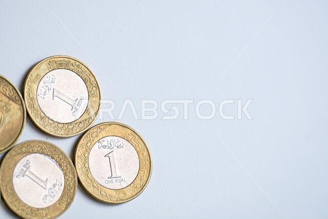 Pekanbaru, Indonesia - September 19, 2025: Saudi Arabia 1 riyal coins isolated on white background