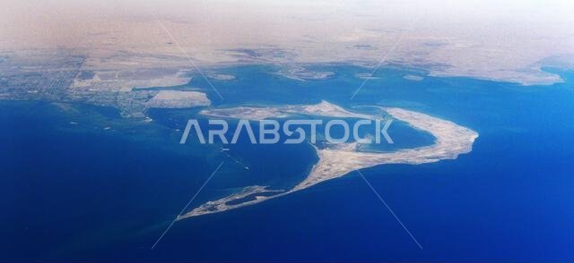 Aerial view of Al Batinah Island and the Jubail Marine area in Saudi Arabia.