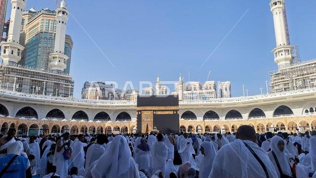 Mecca, Saudia Arabia - March 12, 2024: Muslim pilgrims at the Kaaba in Masjid al-Haram during umrah season