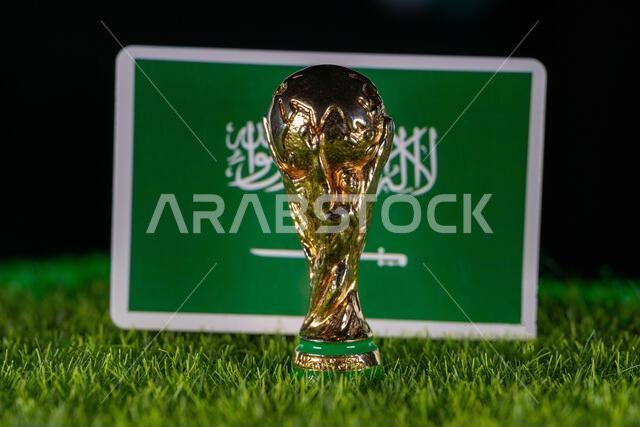 November 4, 2025, United States. FIFA World Cup on the background of the flag of Saudi Arabia. Saudi Arabia. November 4, 2025, United States. FIFA World Cup on the background of the flag of Saudi Arabia. Saudi Arabia.
