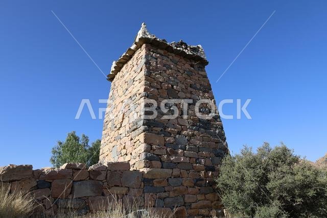 Al Taif , Saudi Arabia - Jun 10 2025 - Al Baha and Abha Culture - Aseer region old stone castle