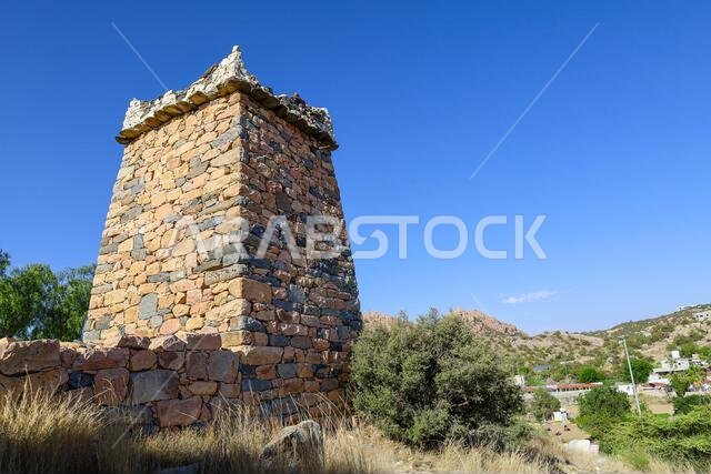Al Taif , Saudi Arabia - Jun 10 2025 - Al Baha and Abha Culture - Aseer region old stone castle