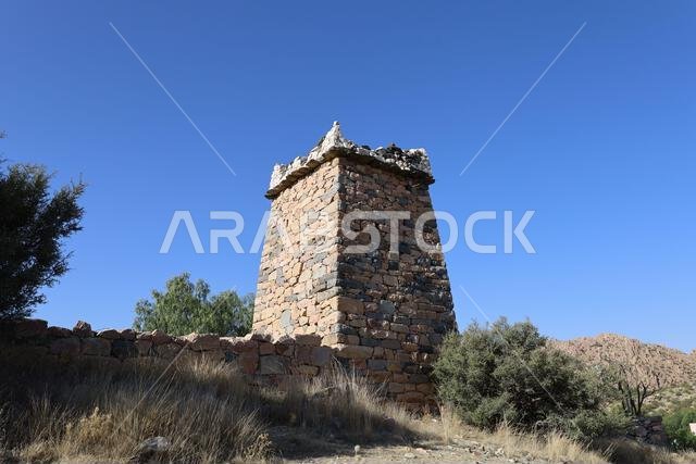 Al Taif , Saudi Arabia - Jun 10 2025 - Al Baha and Abha Culture - Aseer region old stone castle