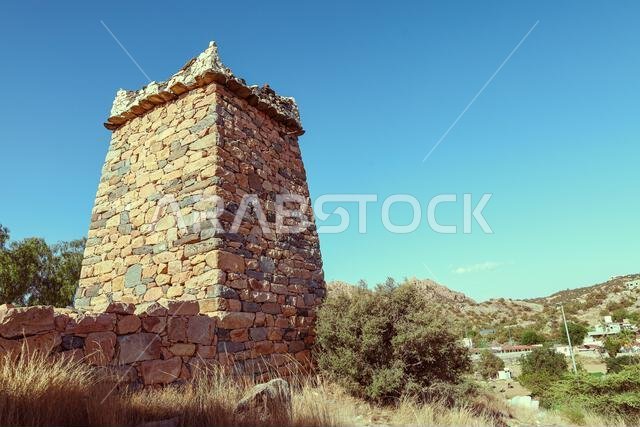 Al Taif , Saudi Arabia - Jun 10 2025 - Al Baha and Abha Culture - Aseer region old stone castle