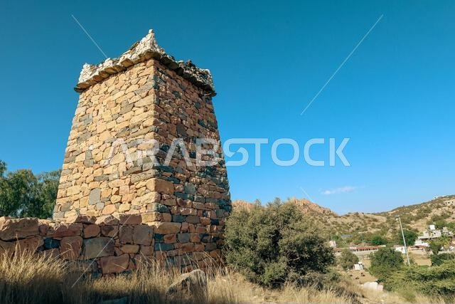 Al Taif , Saudi Arabia - Jun 10 2025 - Al Baha and Abha Culture - Aseer region old stone castle