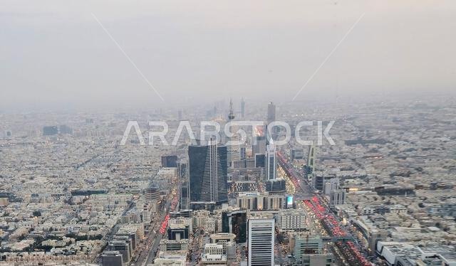 City views from the Kingdom center observation deck in Riyadh, Saudi Arabia.