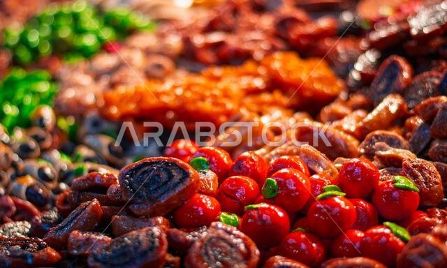 very sweet and colorful honey sweets in the old market