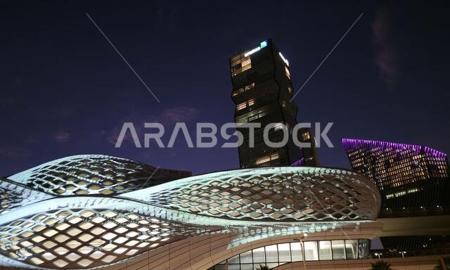 KAFD metro station at night. Riyadh, Saudi Arabia.