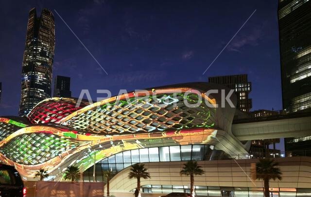 KAFD metro station at night. Riyadh, Saudi Arabia.