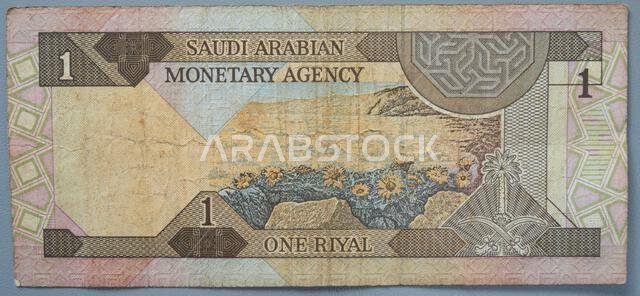 Reverse Saudi Arabian One Riyal banknote issued by the Monetary Agency. 1990. Fahd bin Abdulaziz Al Saud
