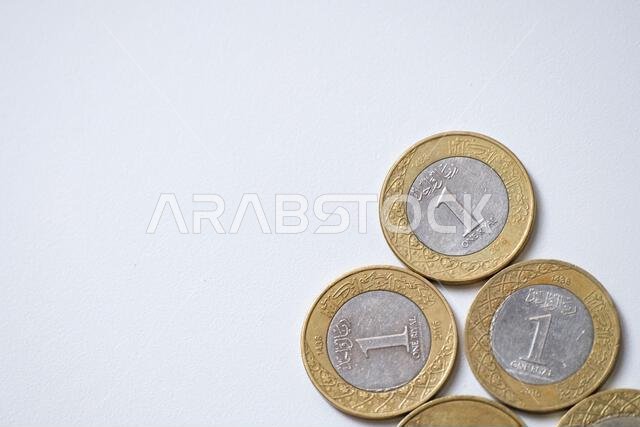 Pekanbaru, Indonesia - September 19, 2025: Various Saudi Arabia riyal coins