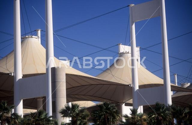 Saudi Arabia, Jeddah, Airport, the distinctive tent like structure of the Hajj terminal.