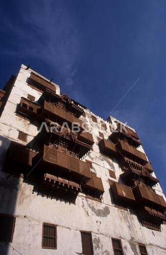 Traditional wooden balconies in the old town - Jeddah.