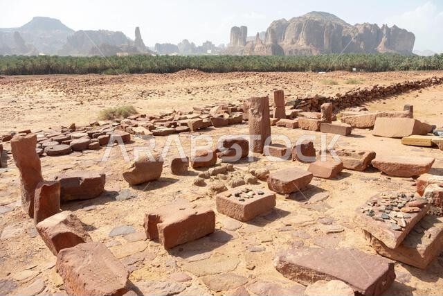 الشرق الأوسط، المملكة العربية السعودية، المدينة المنورة، العلا. آثار في مركز زوار دادان، موقع مملكة قديمة