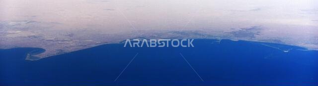 Aerial view of the Saudi Arabian coastline between Khafji and Al Khawwari in Saudi Arabia.