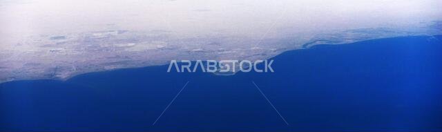 Aerial view of the Saudi Arabian coastline between Khafji and Al Khawwari in Saudi Arabia.